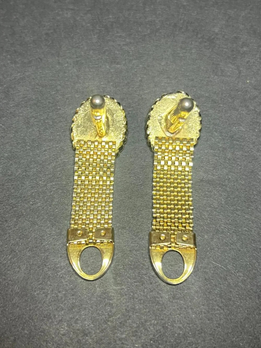 Vintage Gold Tone & Black Cameo Ram Goat Aries Zodiac Mesh Wrap Cufflinks